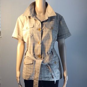 SANDRO PLAID SAFARI JACKET, SHORT CUFFED SLEEVES